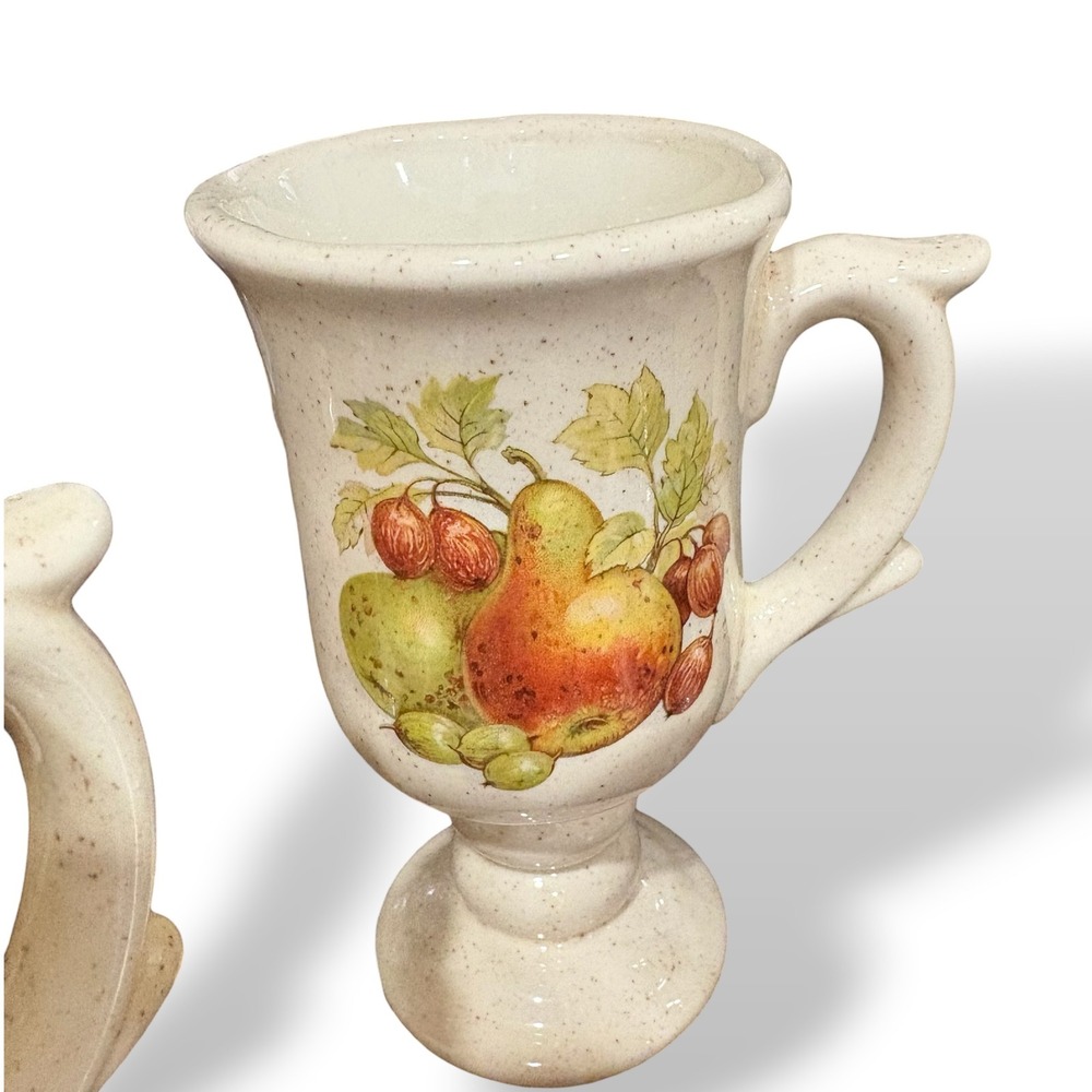 Vintage McCoy Speckled Stoneware Fruit Harvest Footed Pedestal Mugs Set of 6 - Picture 7 of 13